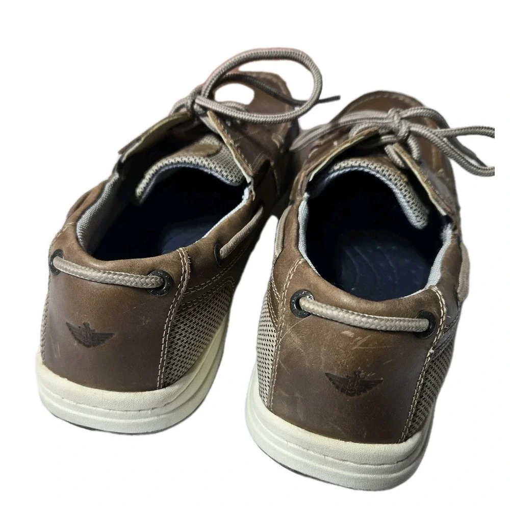 Dockers Beacon Genuine Leather Boat Shoes Mens 10.5 M‎ Brown Lace Up Logo EUC